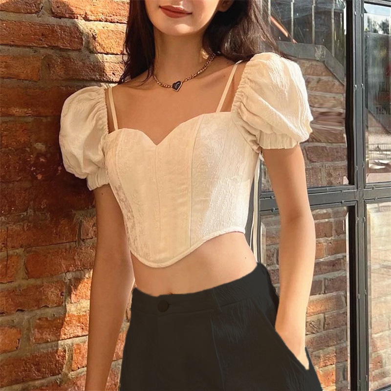 【AMY J】Neck Tie-Up Ruched Irregular  Crop Tops 7563