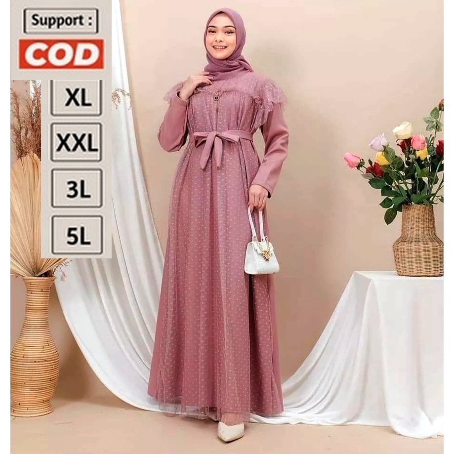 Dress / Gamis Lebaran Emak Ibu Jumbo Simpel Warna Dusty Purple Ungu Tua Mewah Elegan 2XL 3XL 4Xl XXL