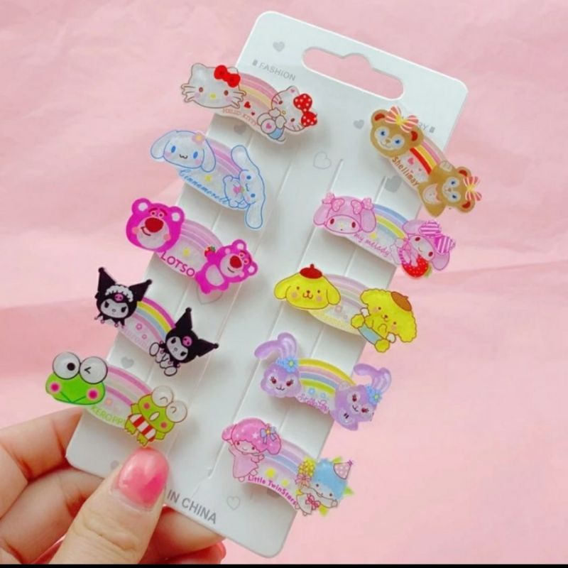 10in1 Jepit Rambut Anak Korean Hairpin Girl Sanrio Kitty Princess Cinnamoroll Lucu Rainbow Flower Candy Twinkle Little Star Aksesoris Hiasan Pita Rambut Perempuan