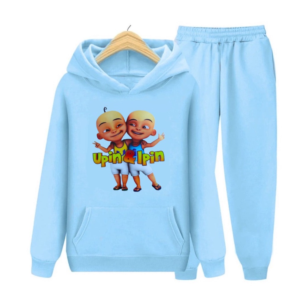 Baju Anak Setelan Hoodie Lengan Panjang Motif Upin Ipin Series