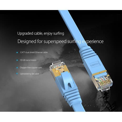 Cable lan orico 10m cat 7 flat 10Gbps gold 32awg 8 core ethernet network pug-c7b-100 - Kabel Internet rj45 cat7 10 meter gigabit