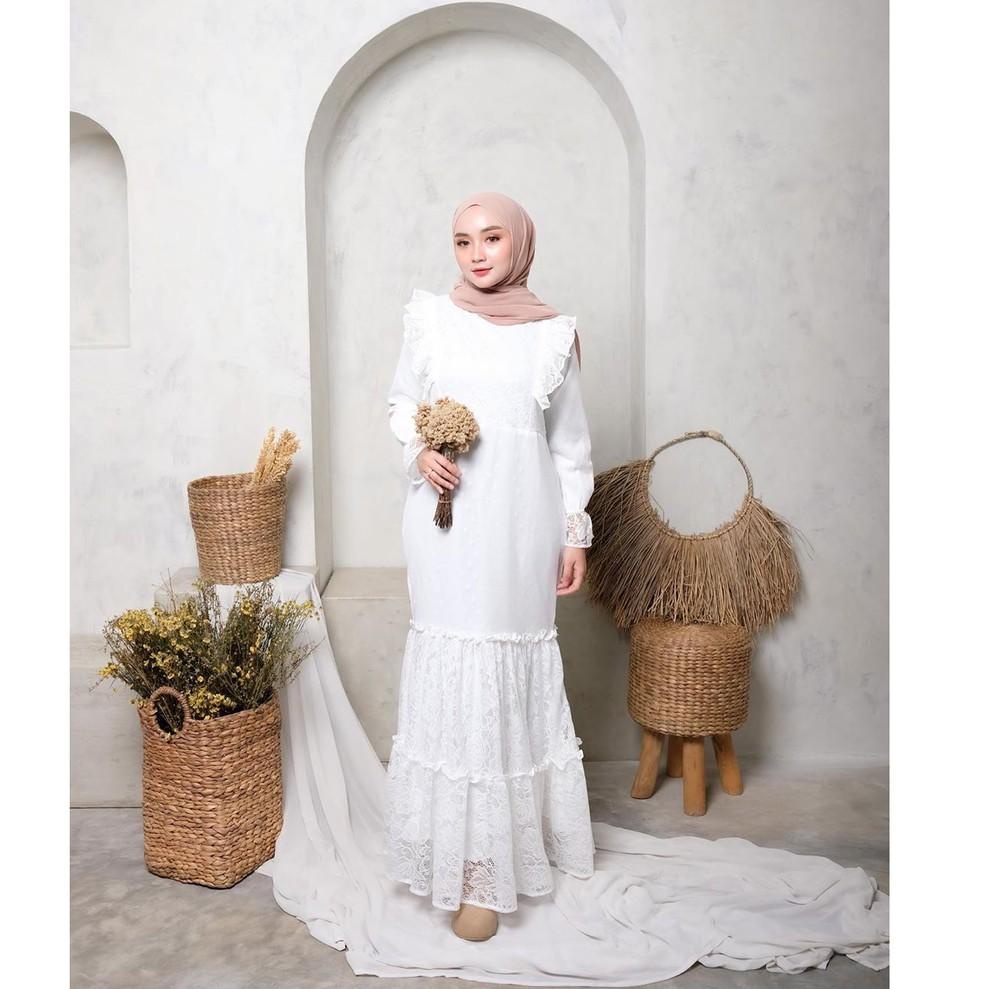 RECOMENDED SYF07 Busana Muslim Wanita Dilwa Dress Putih