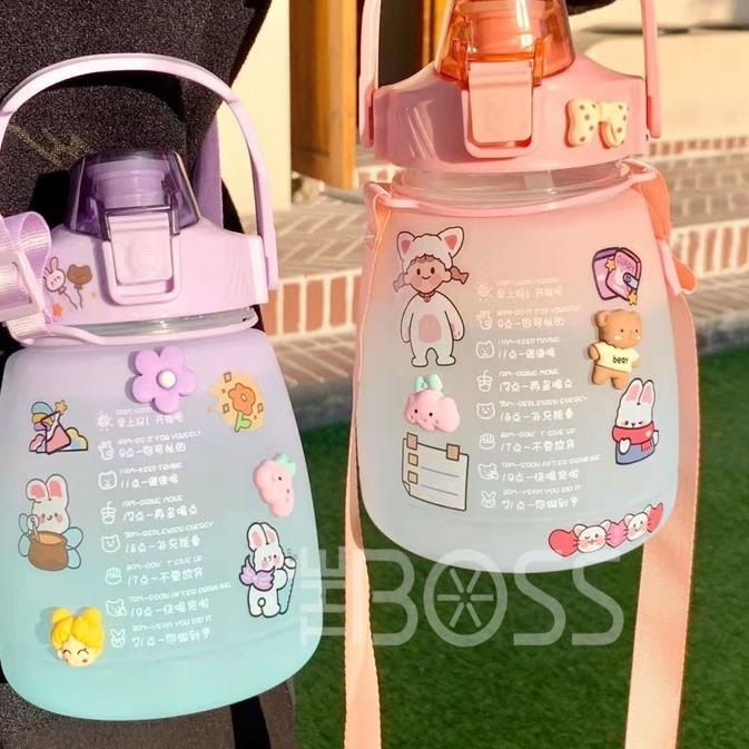 ➳ Tempat Minum Botol Minum Viral Gemoy 1.3Liter Motivasi Free Sticker 2D 3D Gradasi ℗