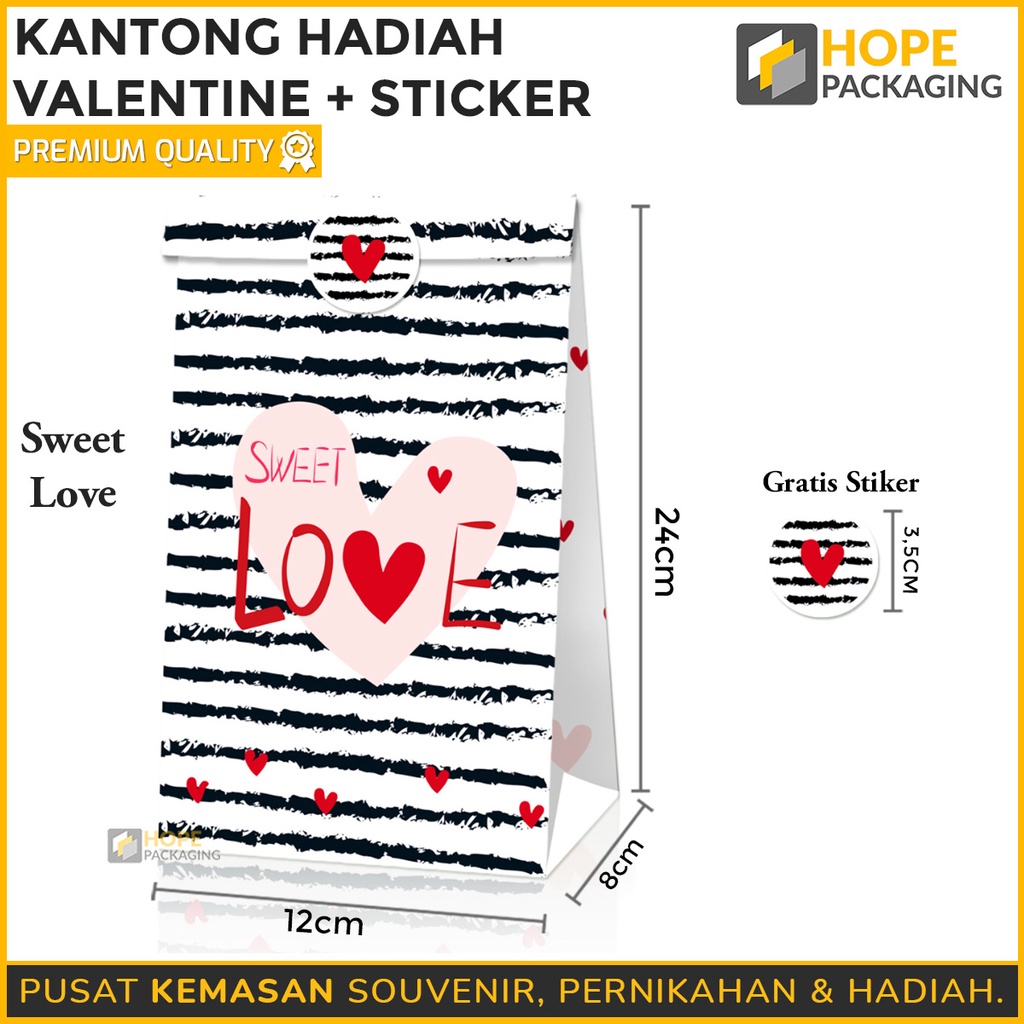 [ ISI 5 PCS ] Kantong Hadiah Motif Love + Stiker / Packaging bungkus valentine hadiah kado / hadiah ke pacar / orang tersayang / tas kantong hadiah special