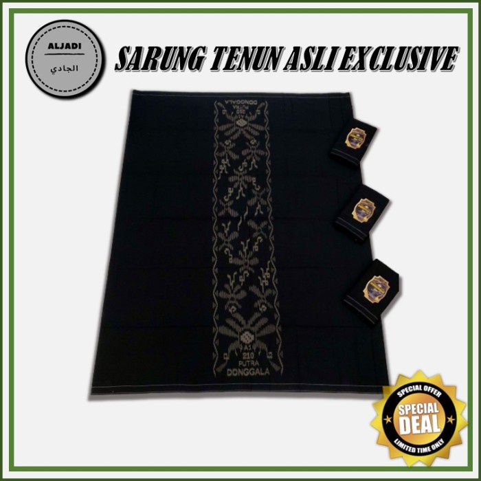 Sarung Asli Donggala Premium Impor Exclusive Hitam Polos Cosmo 3D