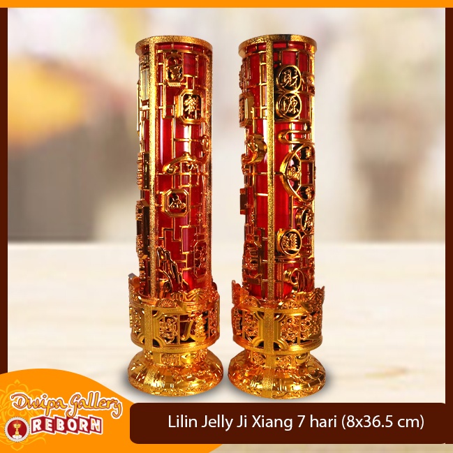 Lilin Jelly Gelas Merah Puja Sembahyang 7 hari Ji Xiang Tinggi 36,5cm