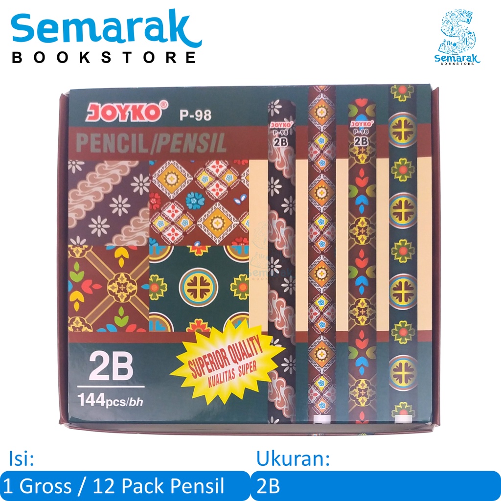 

Joyko P-98 Pencil Pensil Motif Batik 2B - Motif Batik [1 Gross / 12 Pack / 144 Pcs]