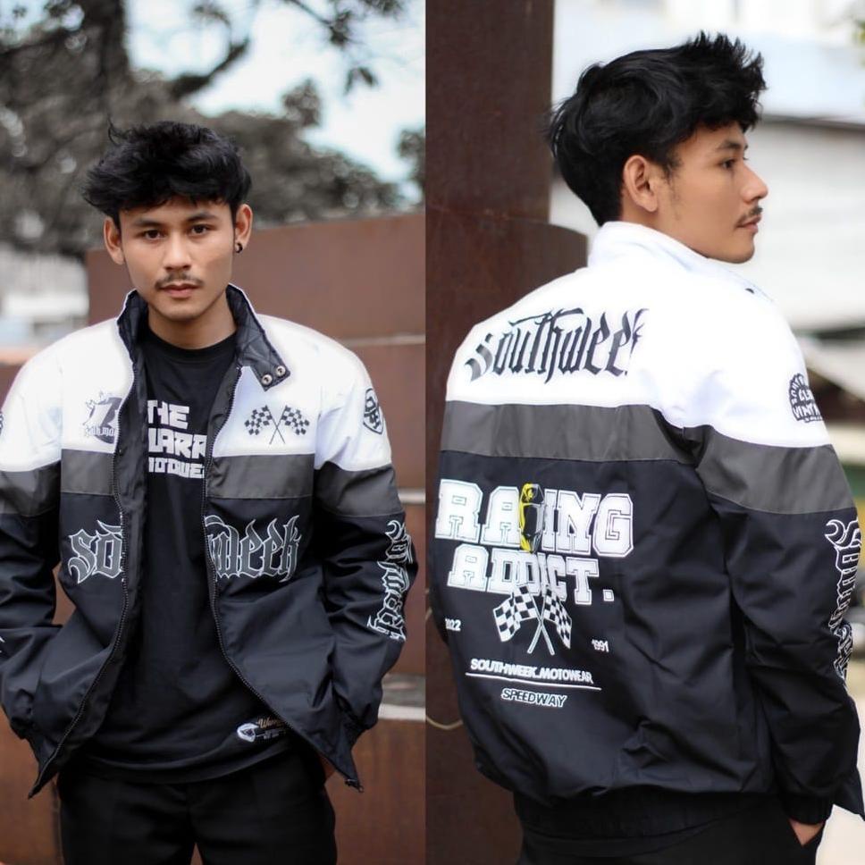 MENARIK JAKET PRIA - JAKET BOMBER - JAKET NASCAR SALVIO HEXIA - JAKET HITAM - JAKET NASCAR - JAKET B