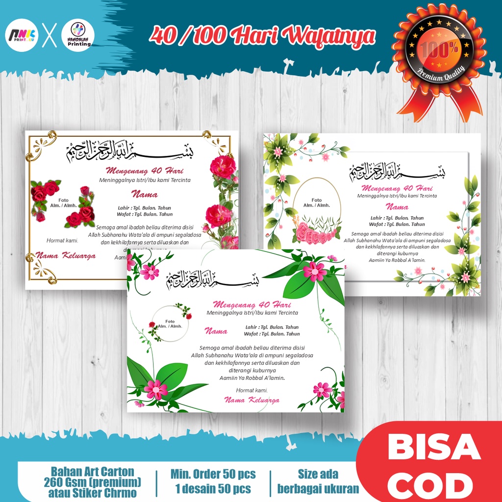 STIKER / LABEL UNTUK MENGENANG 40/100/1000 HARI WAFATNYA, CUSTOM STIKER MENGENANG WAFATNYA DIJAMIN M