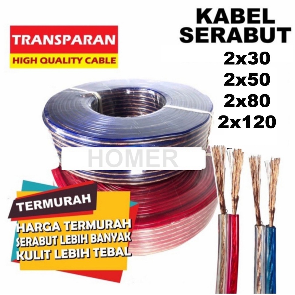 KABEL SERABUT TRANSPARAN KABEL MONSTER KABEL SERABUT KABEL LISTRIK KABEL AUDIO KABEL TRANSPARAN 2x30 2x50 2x80 2x120 bagus murah super per meter Biru merah