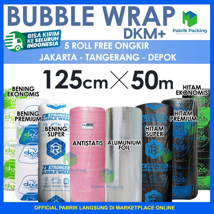 

PLASTIK BUBBLE WRAP DKM+ BERWARNA 125CM X 50M / BUBBLE WRAP 1 ROLL
