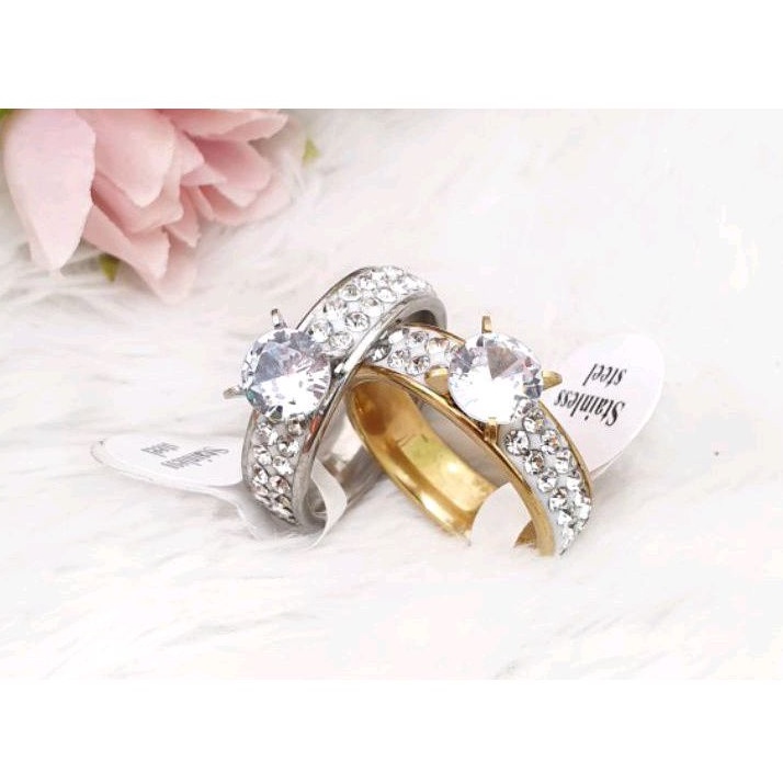 Cincin TITANIUM mata Zircon  emas silver 89