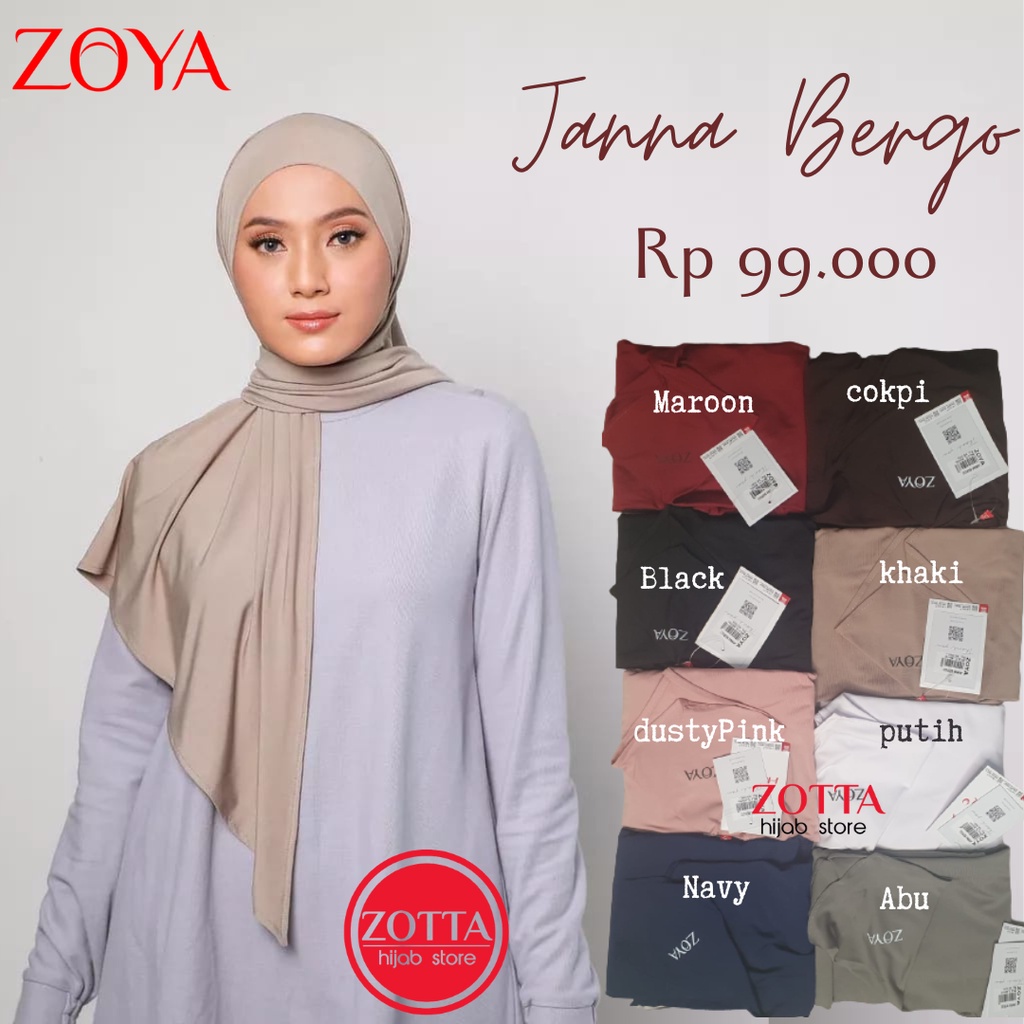 Zoya Hijab Jilbab instant Janna Bergo Bahan Lycra