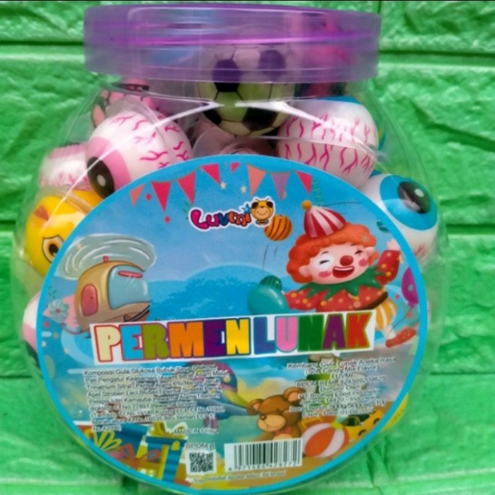 

1 Toples Permen Lunak Bulat Motif Bola Smile Mata Bumi Buah Isi 50pcs