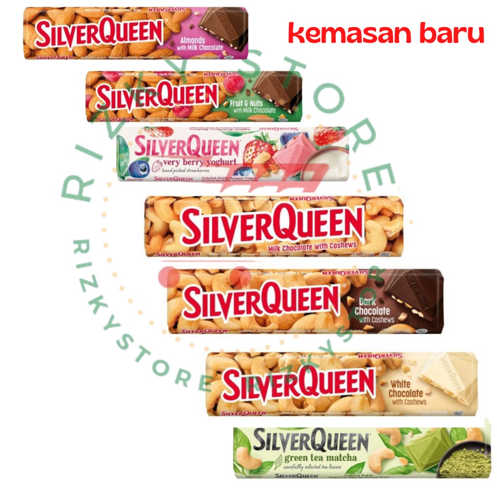 SILVERQUEEN 58 GRAM, COKLAT GREEN TEA , ALMOND , MEDE, SILVER QUEEN