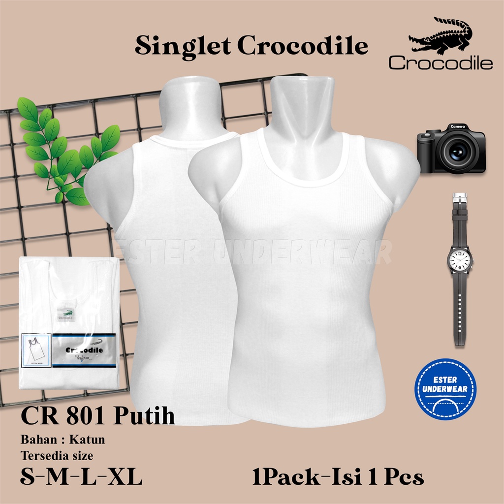 Singlet salur Crocodile CR801 Putih Isi 1pcs