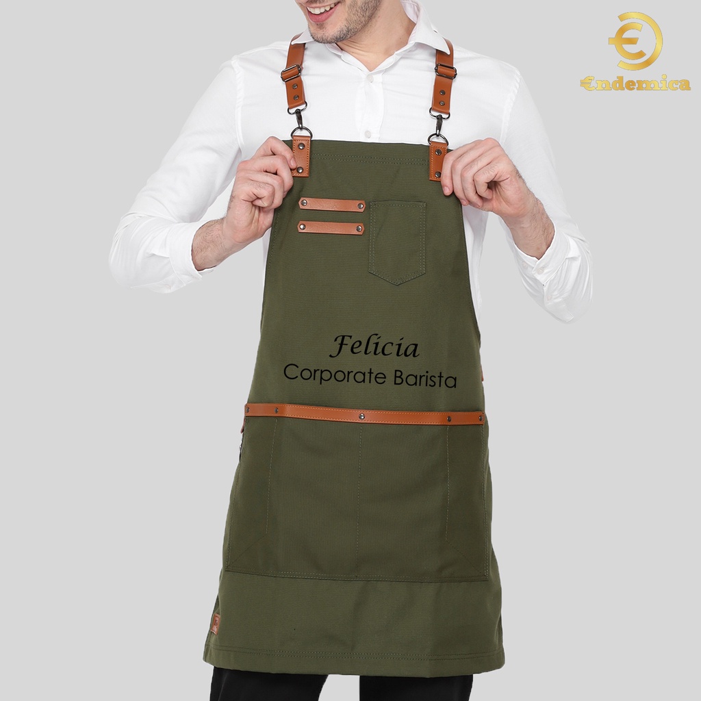 Full apron barista celemek barbershop celemek cafe kanvas PVC Waterproof 100 % &amp; synthetic leather varian warna