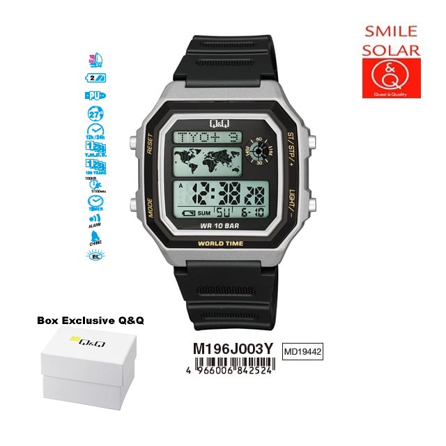 Jam Tangan Pria Sporty Casual Rubber Digital Original Q&amp;Q QnQ QQ M196 M196J Series