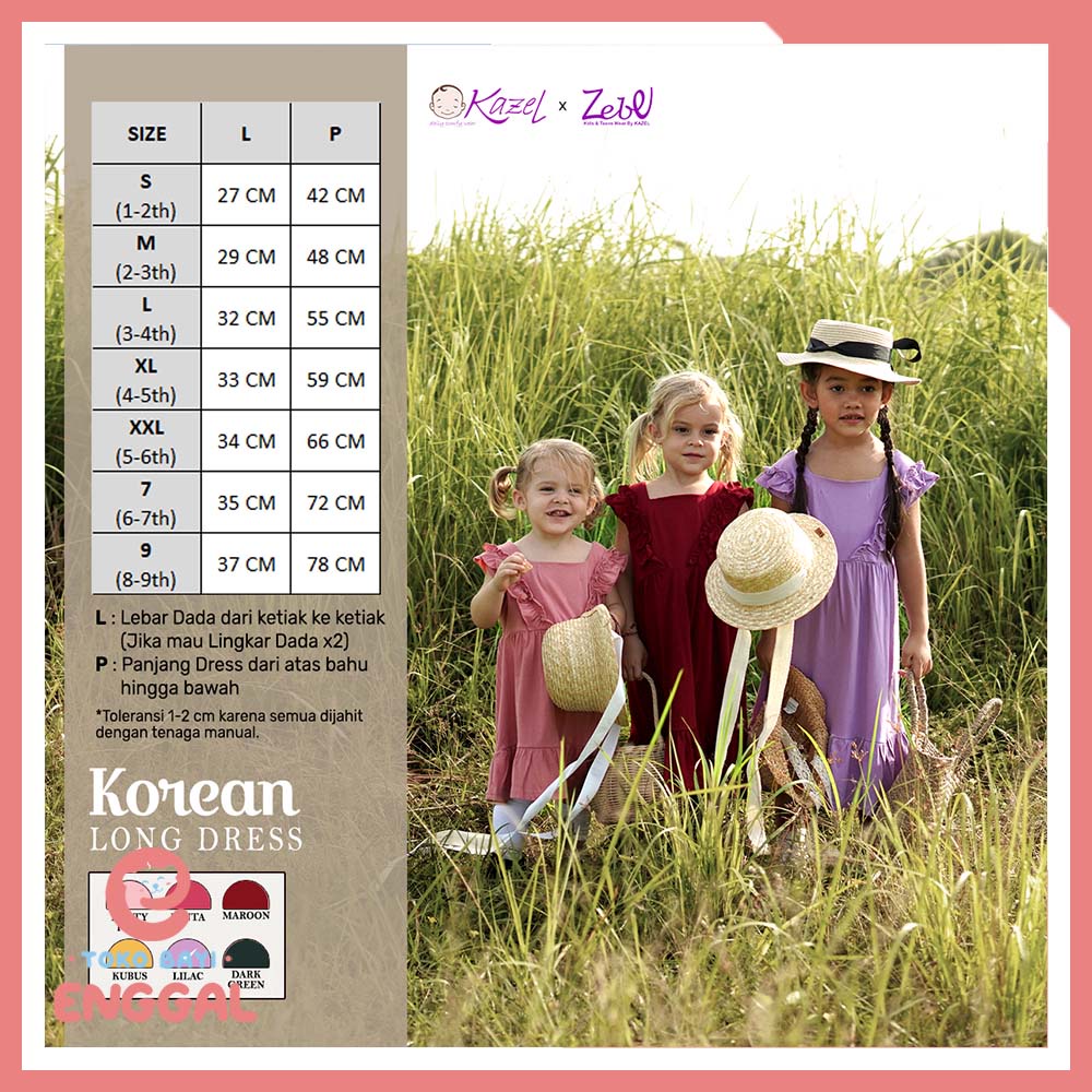 Kazel Korean Long Dress 1-5 Thn (1Pcs)