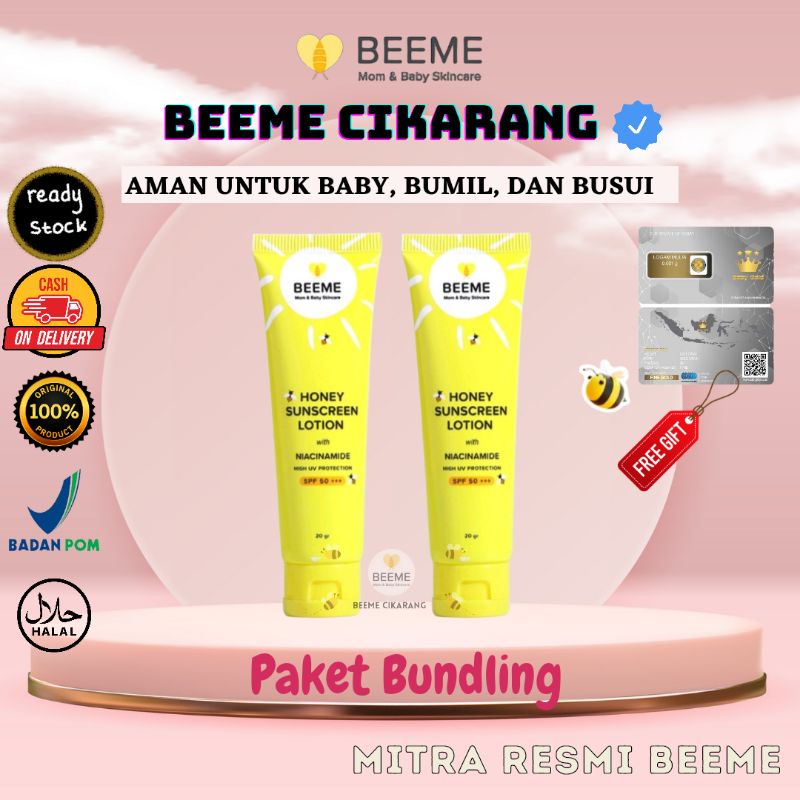 Paket Beeme Honey Sunscreen Lotion With Niacinemaid Spf 50++ 2pcs [FREE GIFT]
