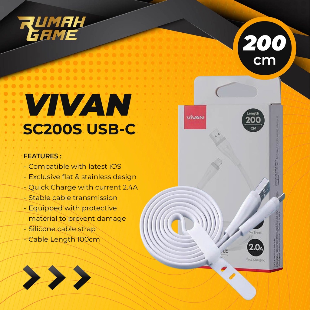 VIVAN SC200S Charging Cable Type-C 2 Meter 2.4A 200cm Kabel Data USB C