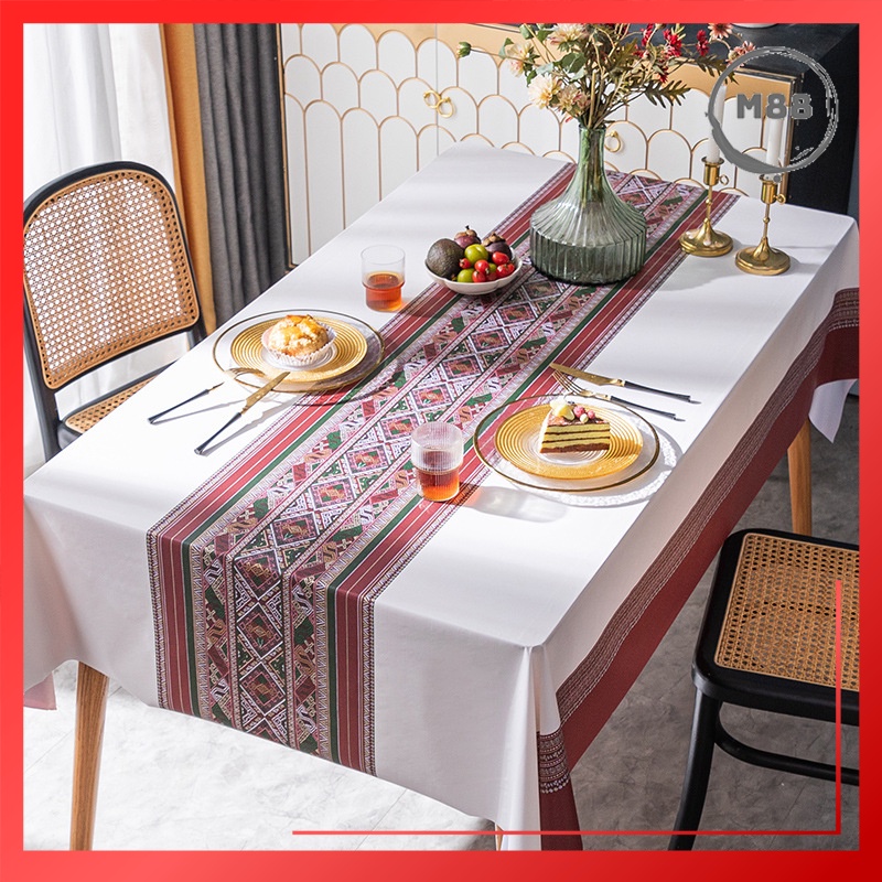 MARKAS88 Premium Taplak Meja Makan 140 x 200cm Waterproof Anti Air Model Bohemian PVC Table Cloth