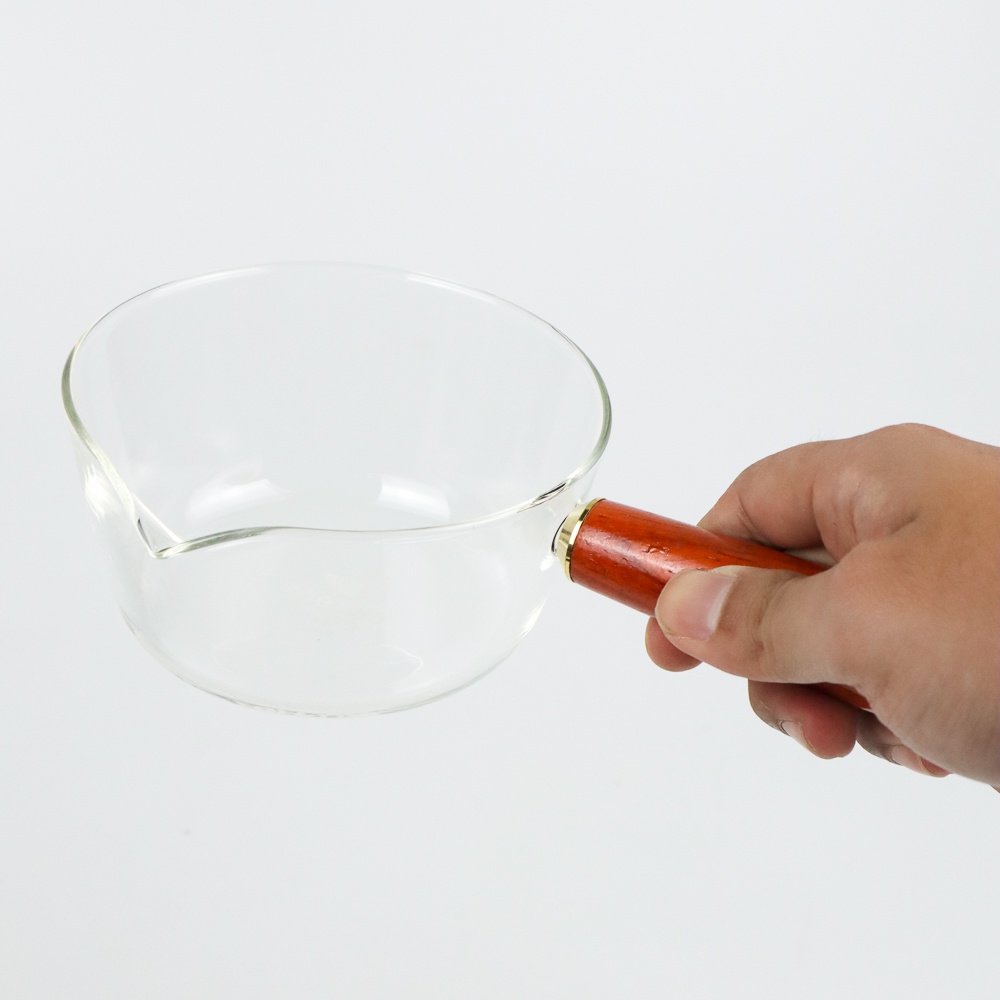 Panci Masak Kaca Gagang Kayu Glass Cooking Pot Wooden Handle 400 ml