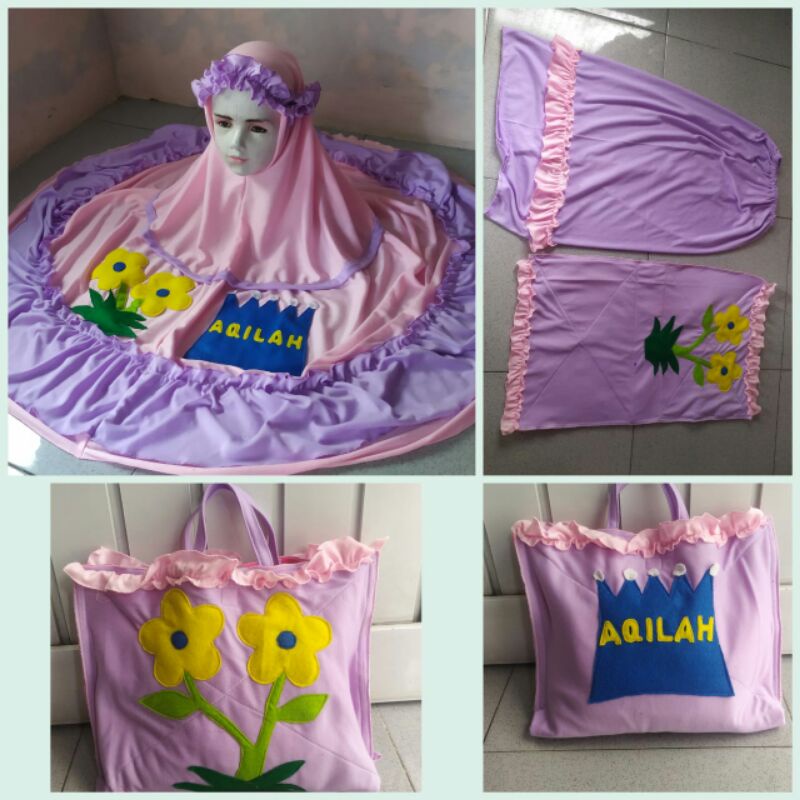 mukena anak sajadah tas lucu + nama / mukena anak nama