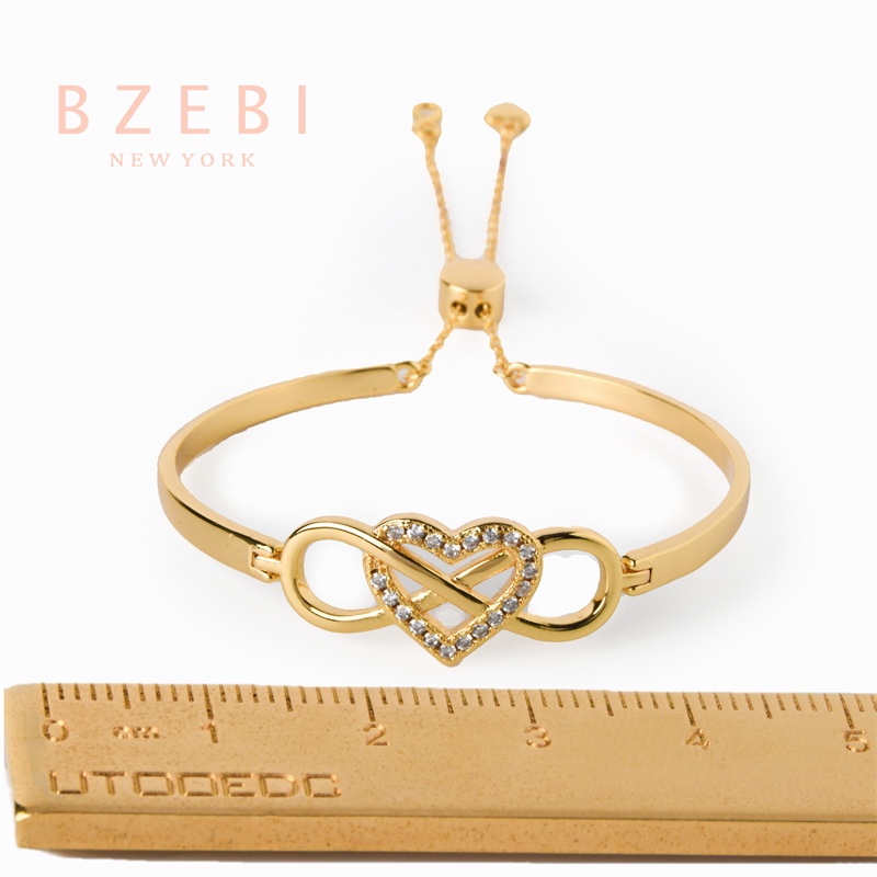 Bzebi Gelang Charm Titanium Steel Emas 18k Dengan Berlian, Anti Karat, Aksesoris Fashion Wanita, Perhiasan Gaya Korea, Hadiah Ulang Tahun Dengan Kotak Eksklusif 1149b