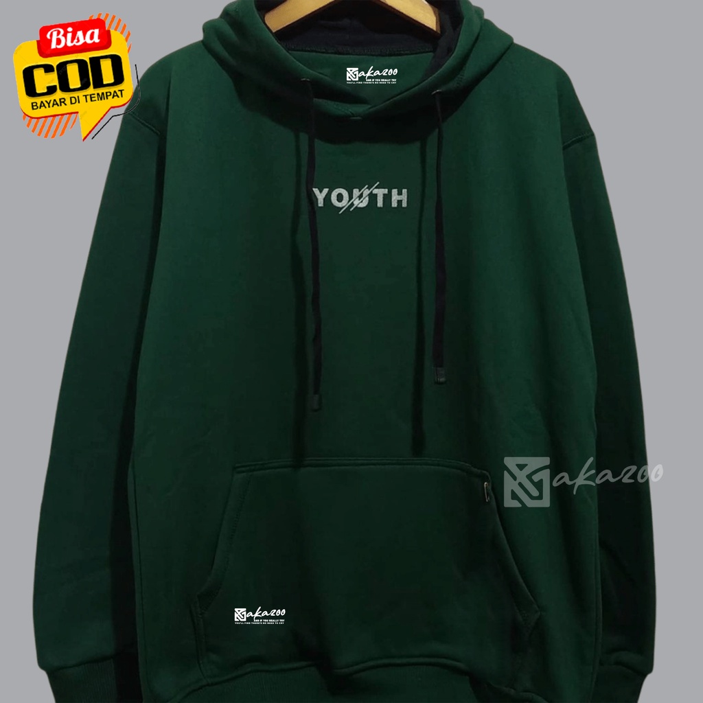 ziper hoodie pria original Sablon youth Warna Hijau sweater pria distro jumbo hoodie oversize korean style pria hoodie akazoo