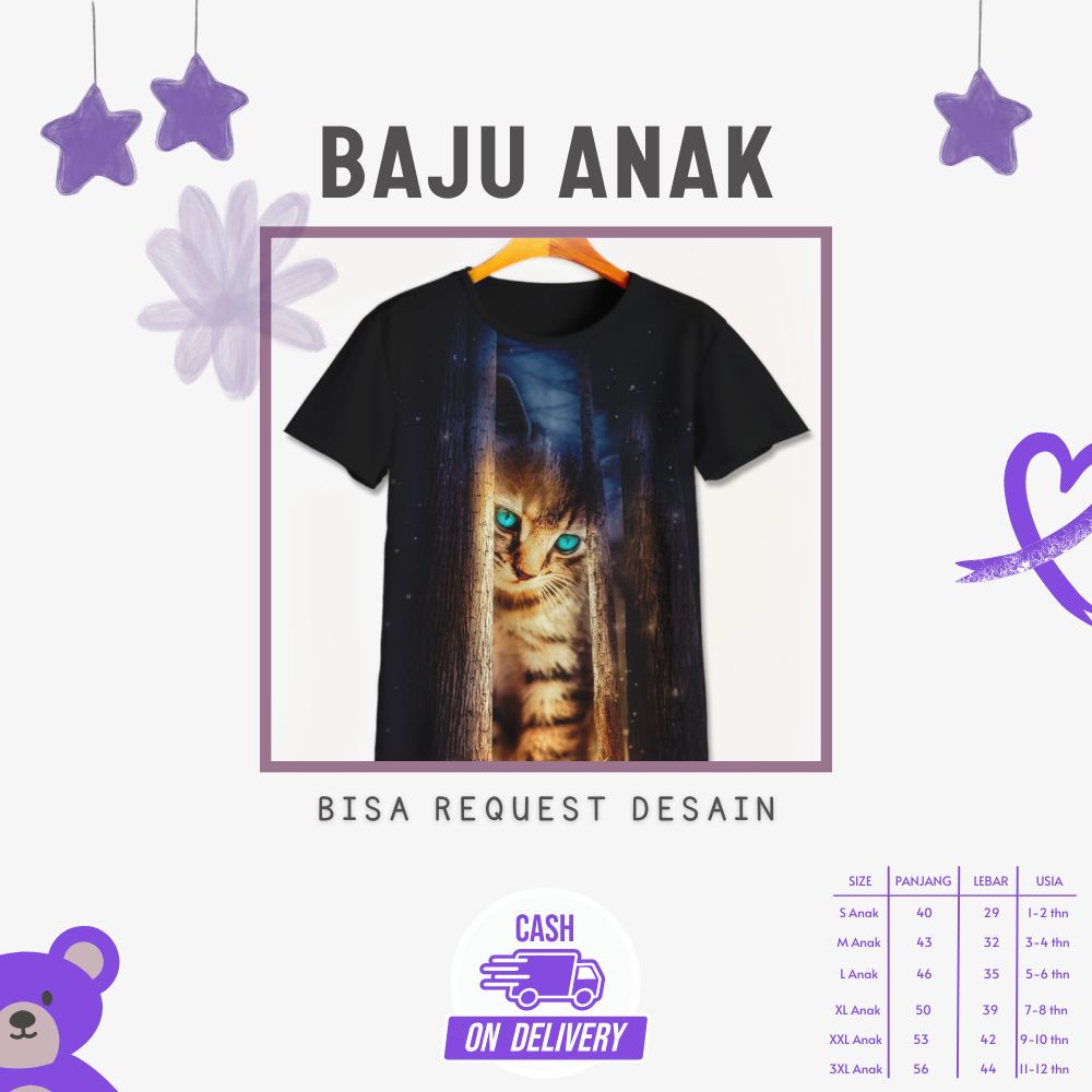 Kaos 3D Anak | Baju Printing | Kaos 3D - Baju Gambar Binatang / Hewan Kucing Lucu Cat Lovers V5 - Ka