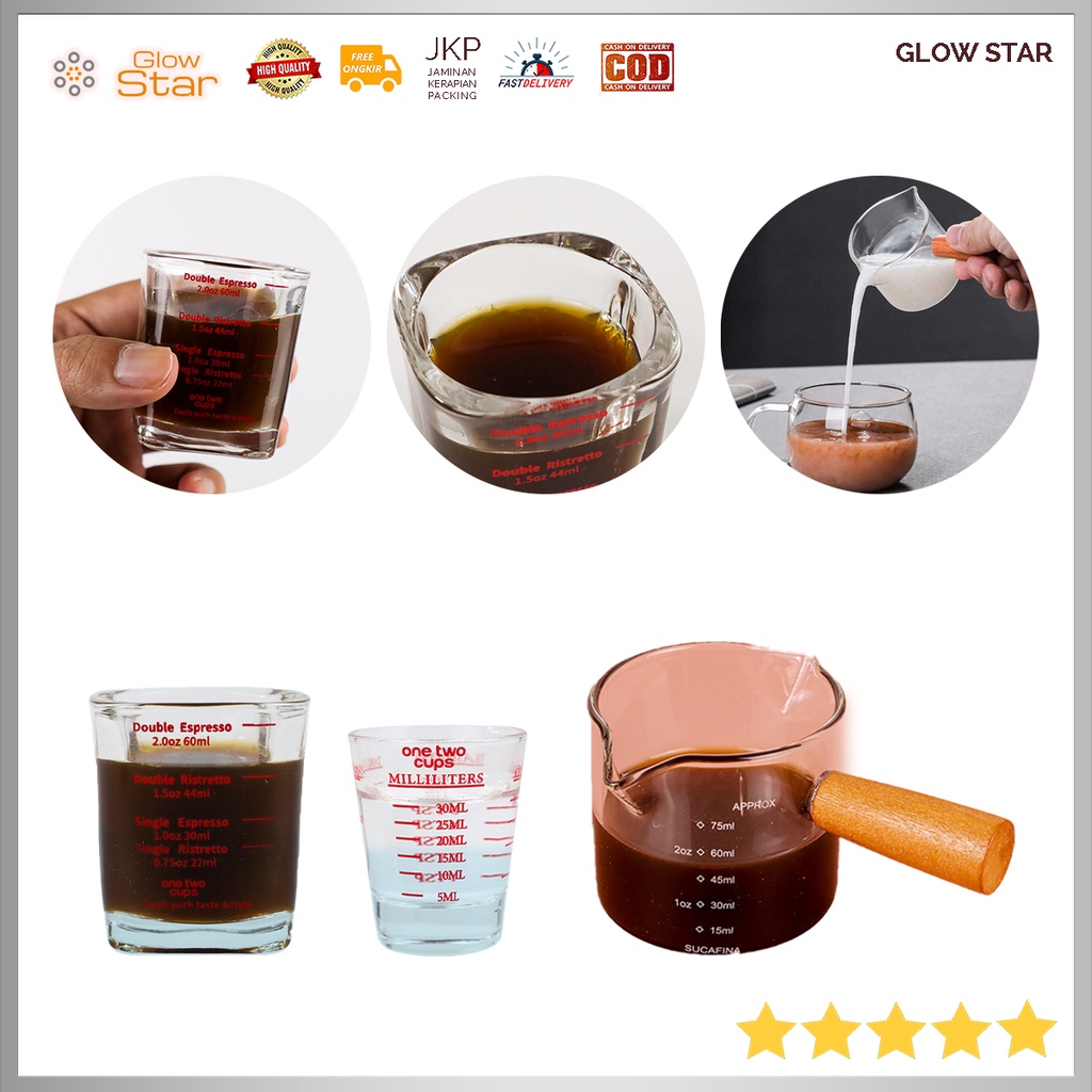 Gelas Kopi Espresso Shot Glass Coffee Mug Cup 30 ml 60 ml, 75 ml one double shot Gelas Takar Kopi Espreso Glass Coffee Kecil Mini Minuman