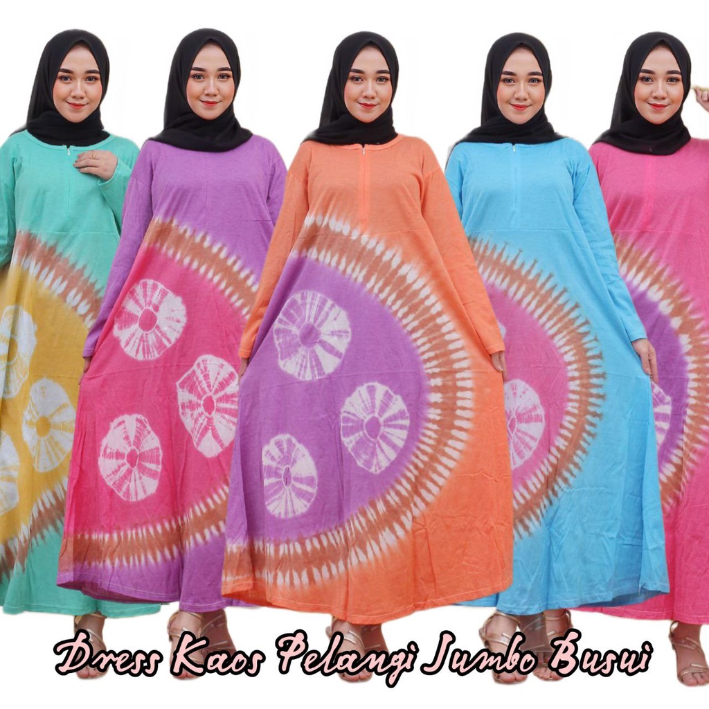 FASHION WANITA KEKINIAN DRESS KAOS PELANGI RESLETING DEPAN BUSUI BUMIL OUTFIT SYARI ADEM MURAH