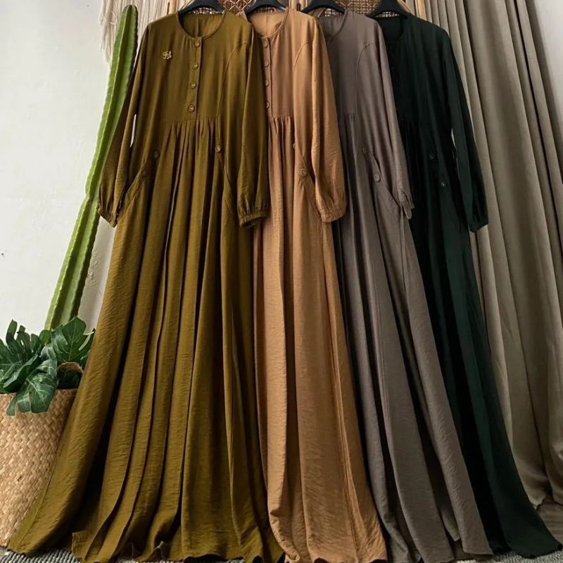 GAMIS POLO LINEN CRINKLE POLOS PREMIUM ORI MEWAH TERBARU LEBARAN 2023 WANITA