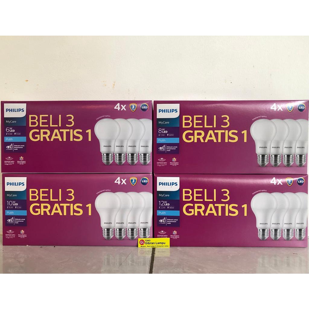 Paket Lampu LED Philips MyCare Paket 6w 8w 10w 12w Promo Beli 3 Gratis 1 - LED A Bulb Bohlam Philips