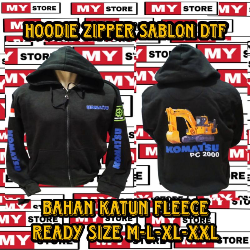 Hoodie Zipper hitam sablon excavator Komatsu pc2000