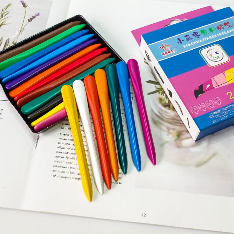 

Krayon Sekolah crayons Plastik Isi 12/24 crayon Warna Cerah Waterproof