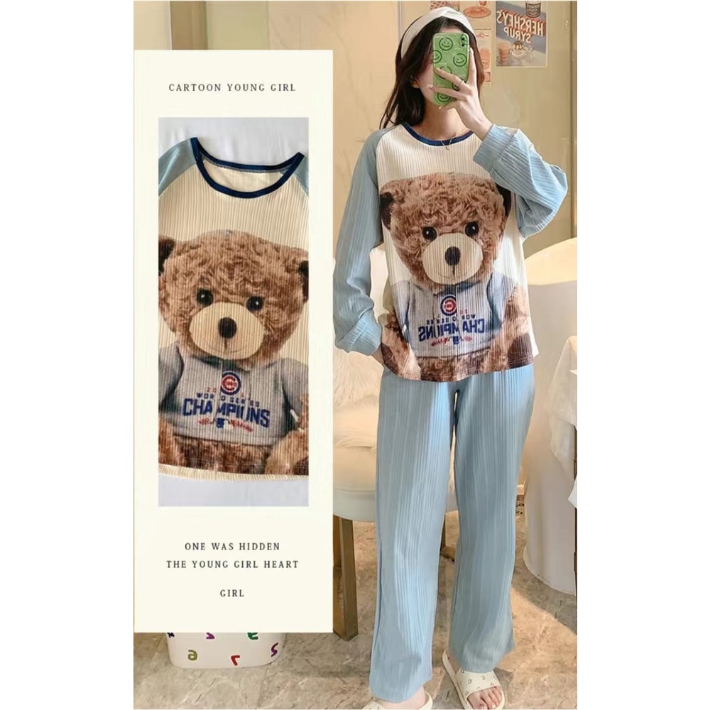 Baju tidur piyama lengan panjang celana panjang bahan kaos import PPkaos62