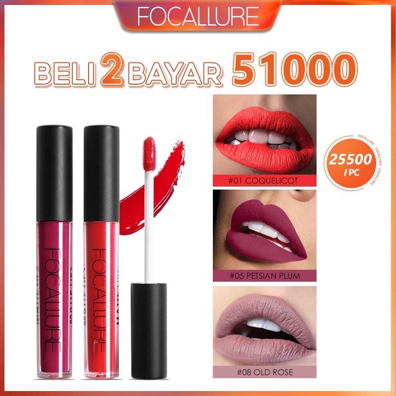 FOCALLURE Matte &amp; Metallic Long Lasting Liquid Lipstick  (100% Original, BPOM Certified)