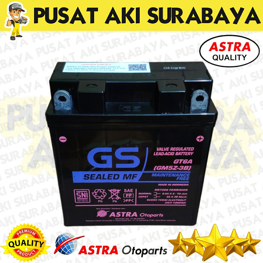 DIJAMIN ORIGINAL BERKUALITAS GS ASTRA GT6A GM5Z 12 VOLT 5 AMPER SEPEDA MOTOR BLITZ JOY PULSAR ZONE SCOOTER YT7C MTX5AL YB5LB