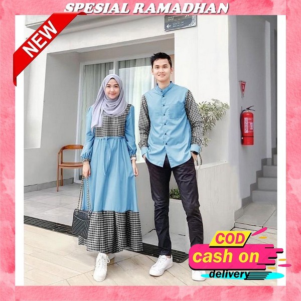 Set Gamis Aliya Free Cadar Bandana,Gamis Polos,Gamis Terbaru Couple Gamis Katun Kotak + Koko Pakista
