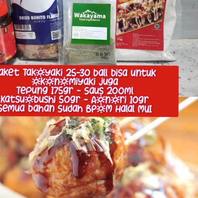 

➦ Paket bahan takoyaki lengkap halal murah tepung premix takoyaki katsuobushi aonori saus takoyaki sauce ➺