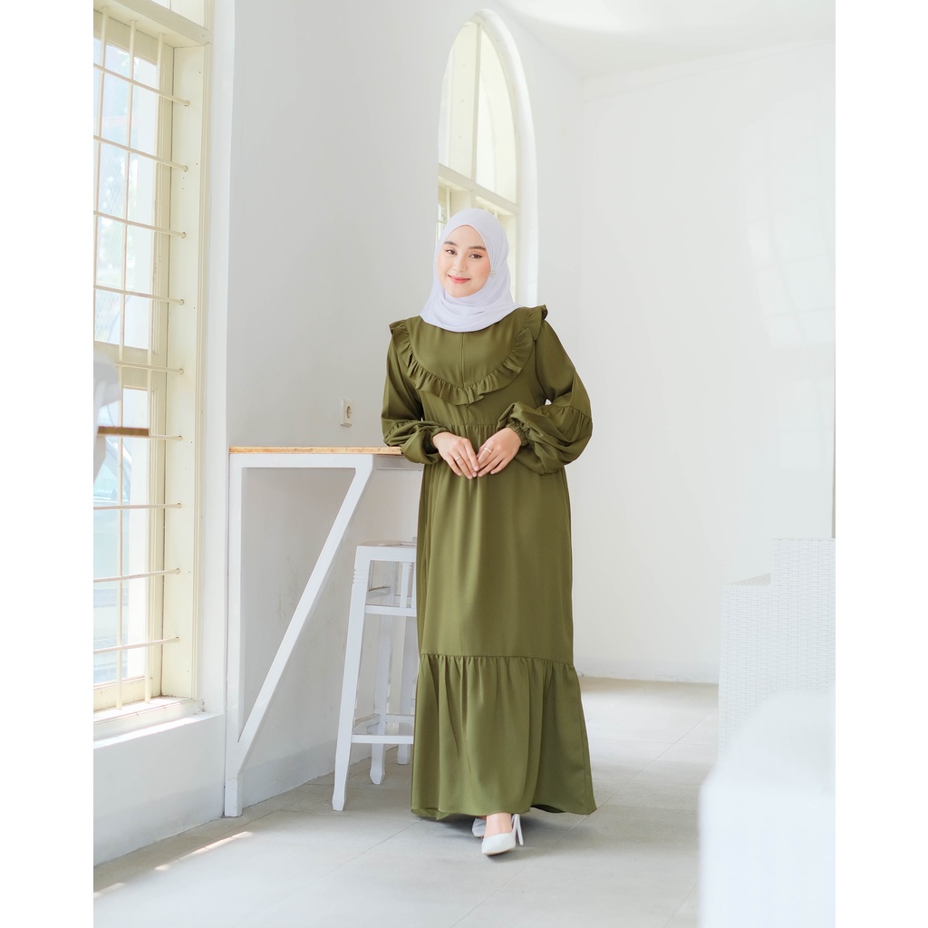 ALLINA Dress Muslim Dewasa Remaja Gamis Polos Wanita Terbaru M01 ARMY