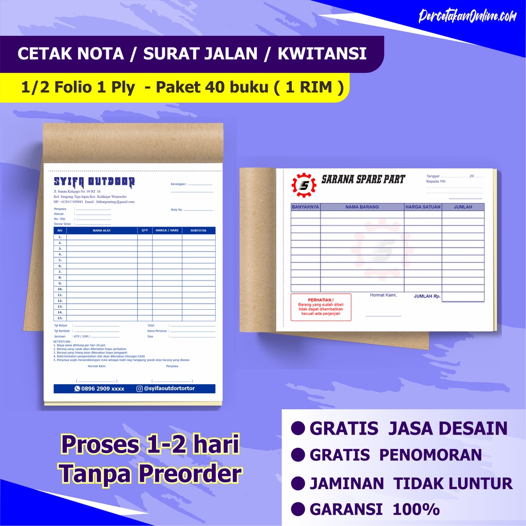 

Nota custom 1/2 folio paket 20 buku ( 1Rim )