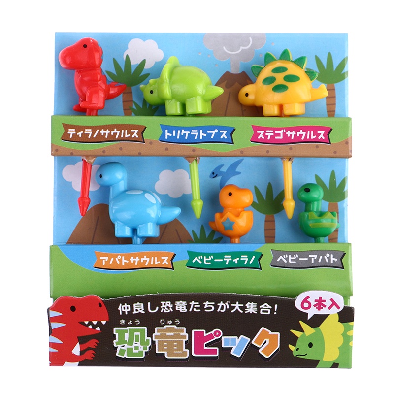 6pcs / Set Garpu Buah Random Color / Snack Mini Bentuk Kartun Dinosaurus Untuk Anak