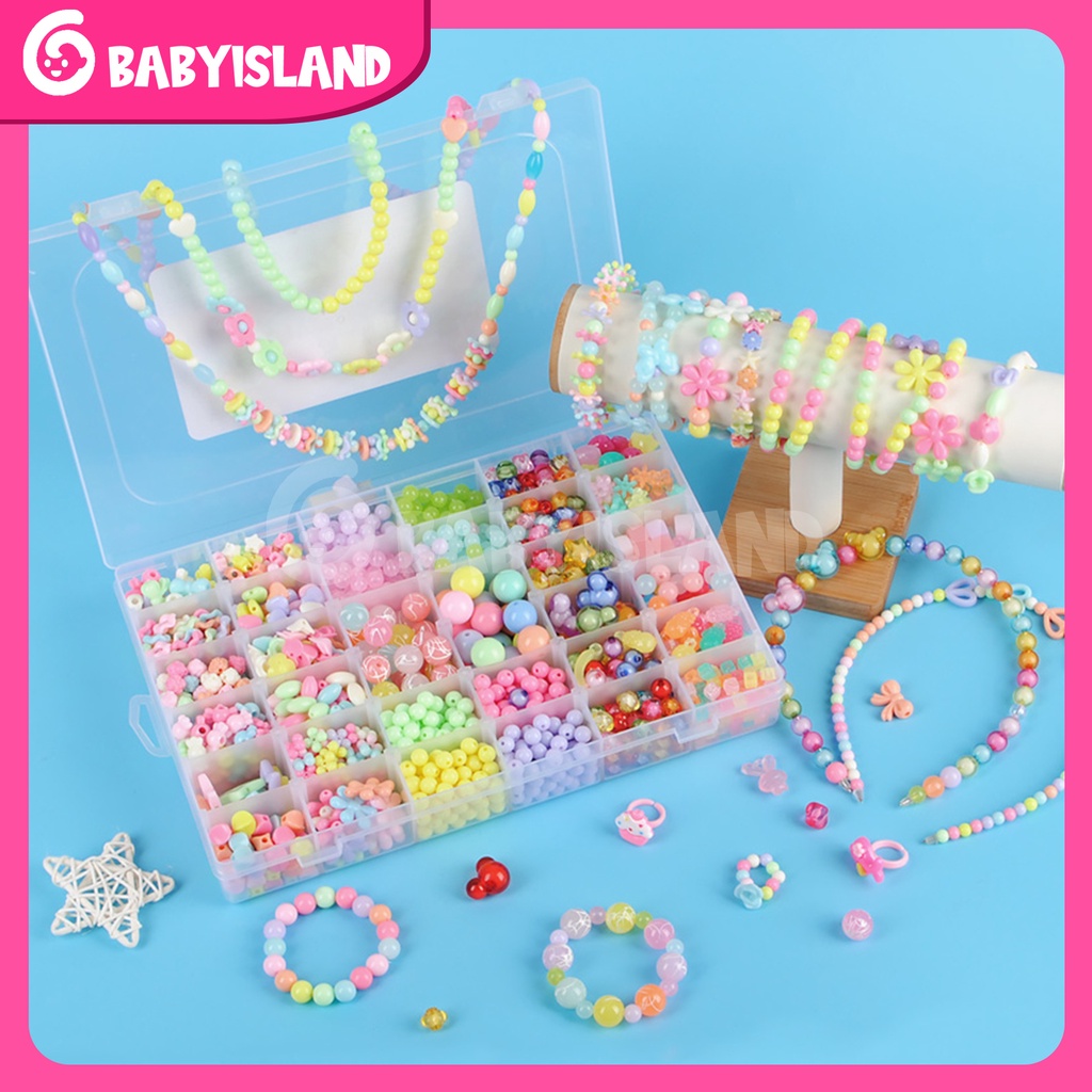 Mainan Anak Meronce Manik DIY Jewelry Kit Gelang Kalung Manik Anak Mainan Kerajinan Tangan Anak