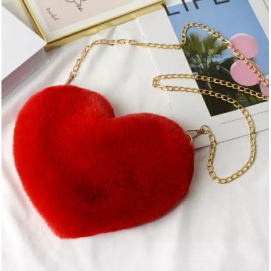 AMORE Slingbag Bulu Heart Lembut Tas Wanita Love Remaja Cute Korean Sling Bag Hati Style By Chikoisme NR