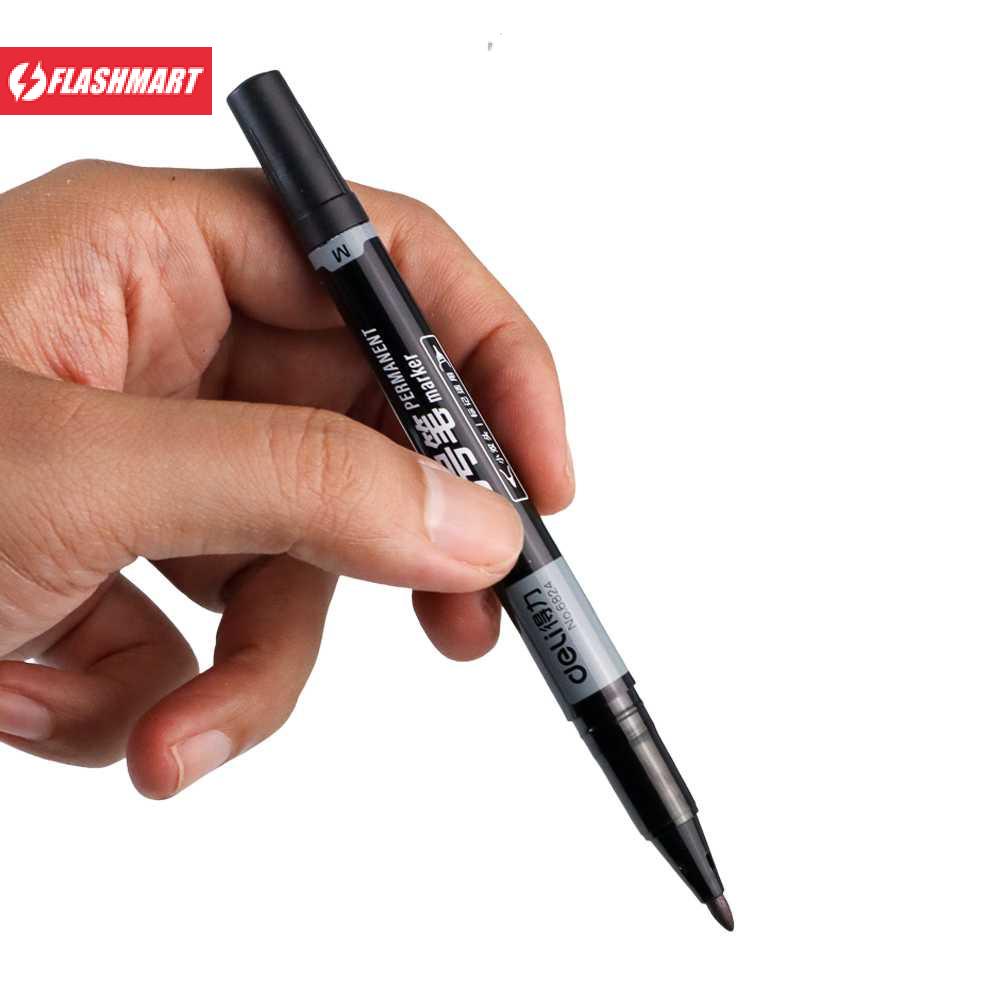 Flashmart Deli Pena Permanen Dual Head Tip Marker Pens Waterproof - 6824