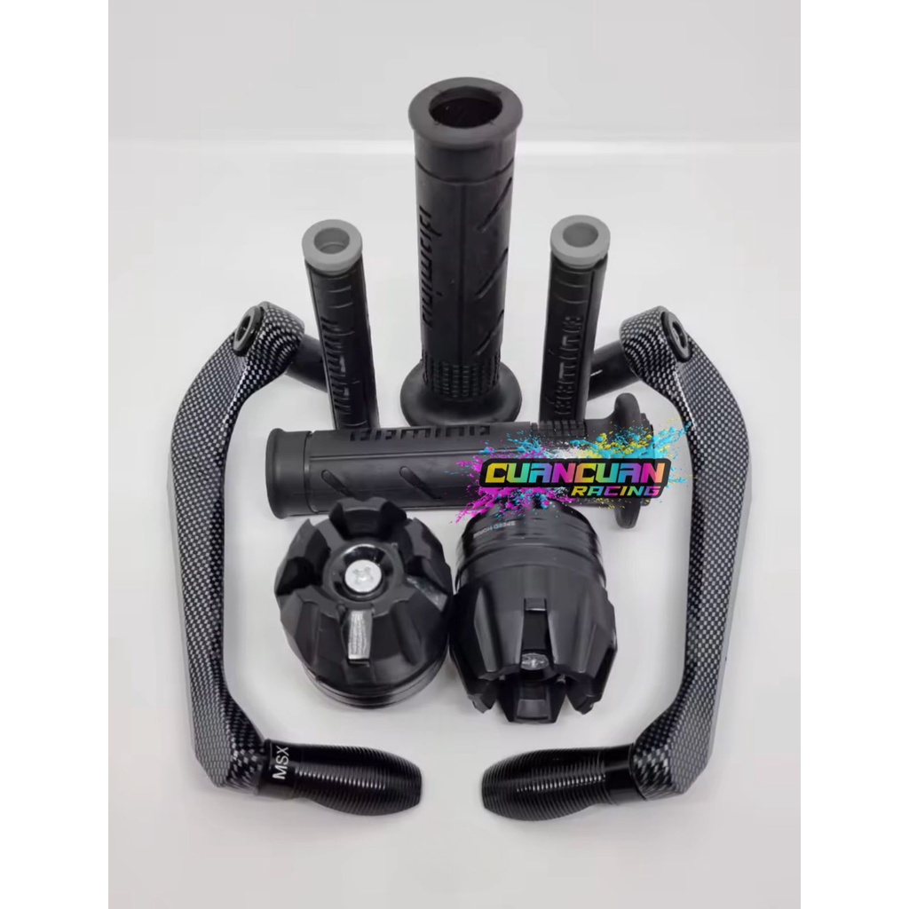 [PAKET 4IN1] proguard full CNC karbon model sabit plus handgrip domino sisik plus jalu as roda buah naga dan karet handle UNIVERSAL