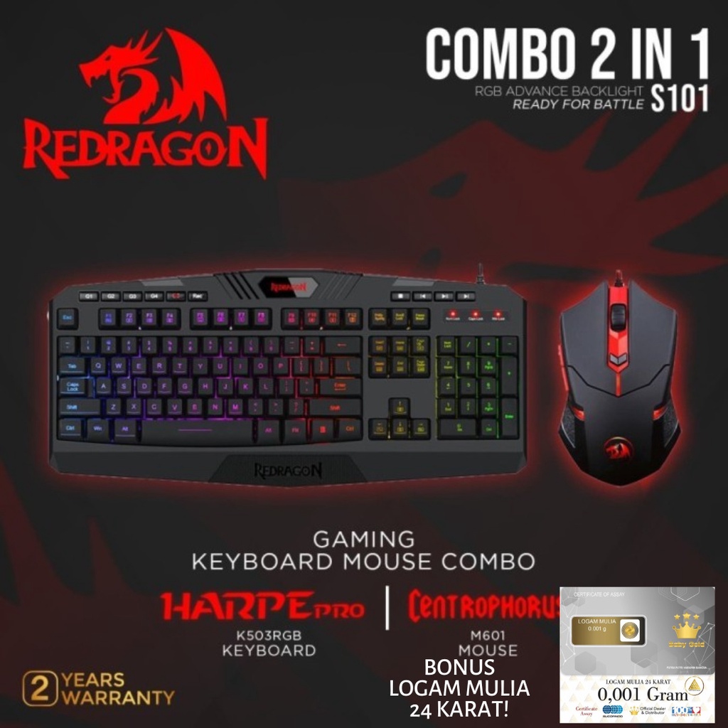 Keyboard Gaming Redragon KeyboardMouse 2 in 1 Combo RGB - S101-1